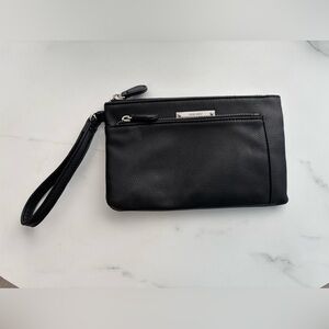 Nine West Black Pleather Wristlet with Front Zip Pocket
